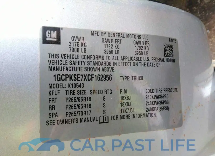 1GCPKSE7XCF162956# 9