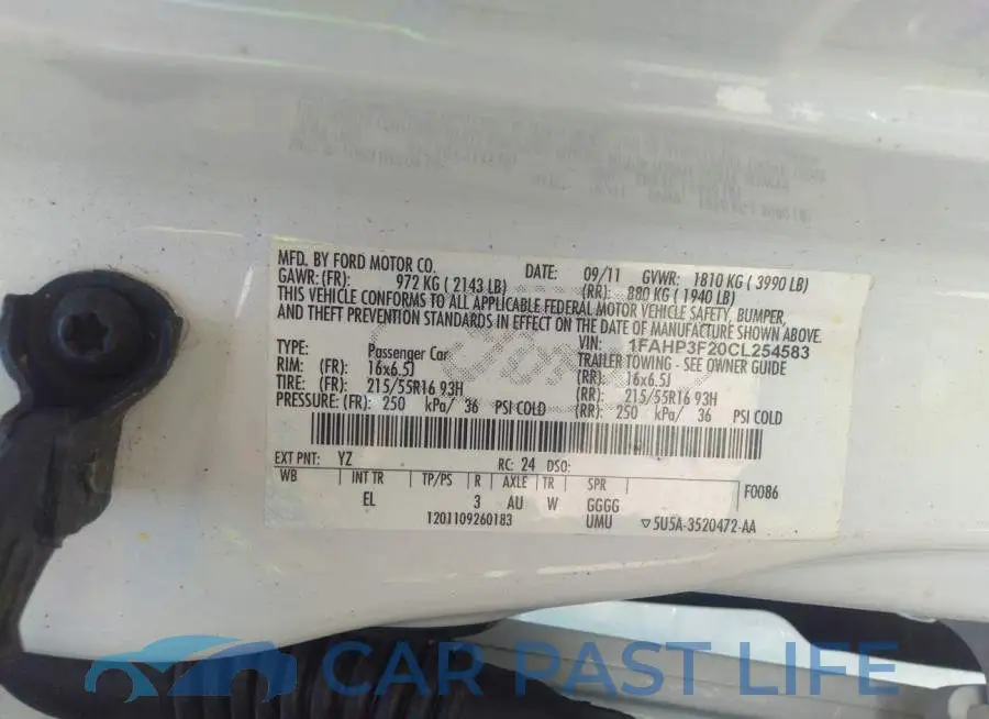1FAHP3F20CL254583# 9