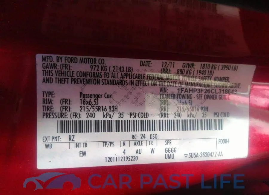 1FAHP3F26CL318643# 9