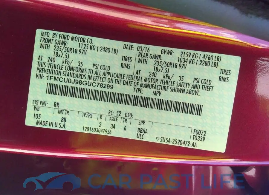 1FMCU0J98GUC78299# 9
