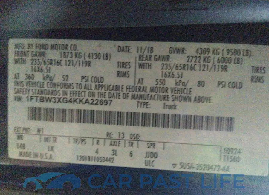 1FTBW3XG4KKA22697# 9