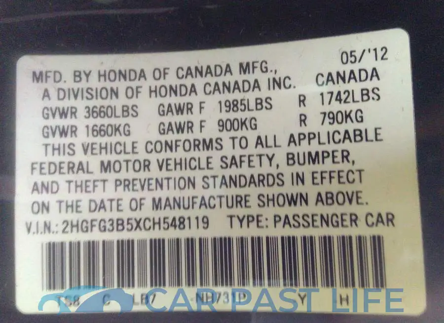 2HGFG3B5XCH548119# 9
