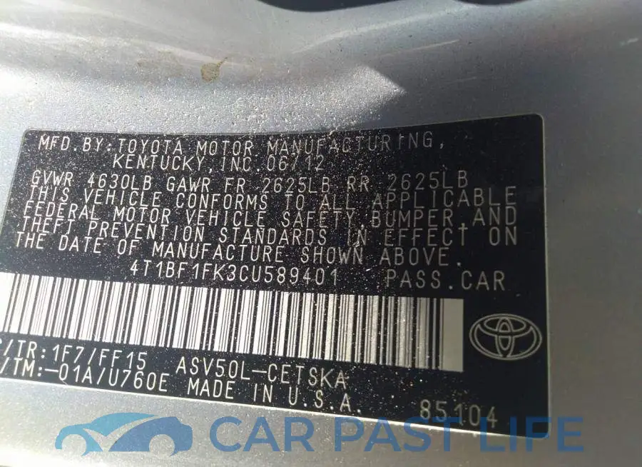 4T1BF1FK3CU589401# 9