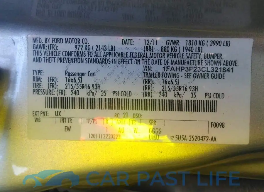 1FAHP3F23CL321841# 9