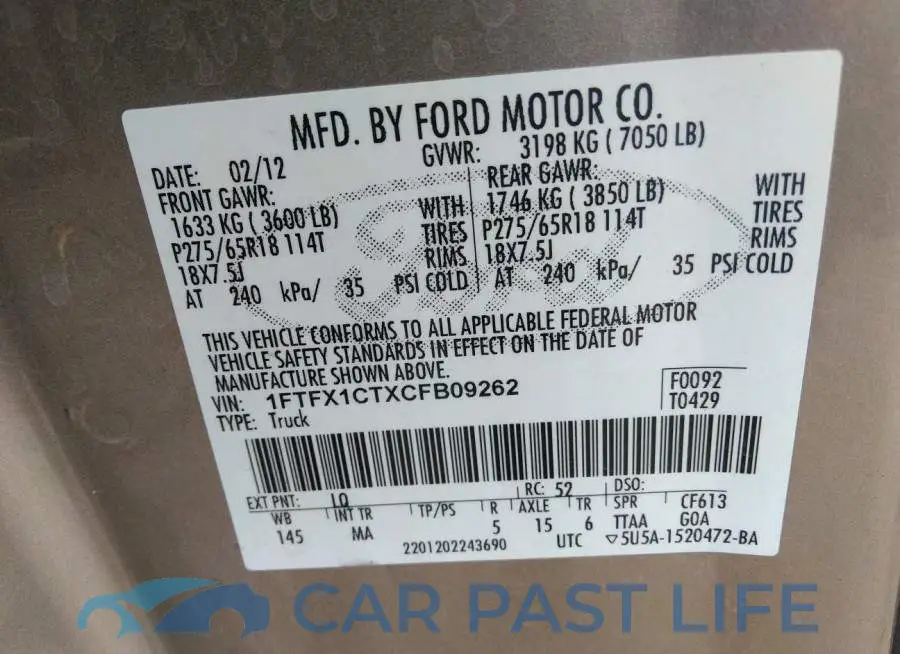 1FTFX1CTXCFB09262# 9
