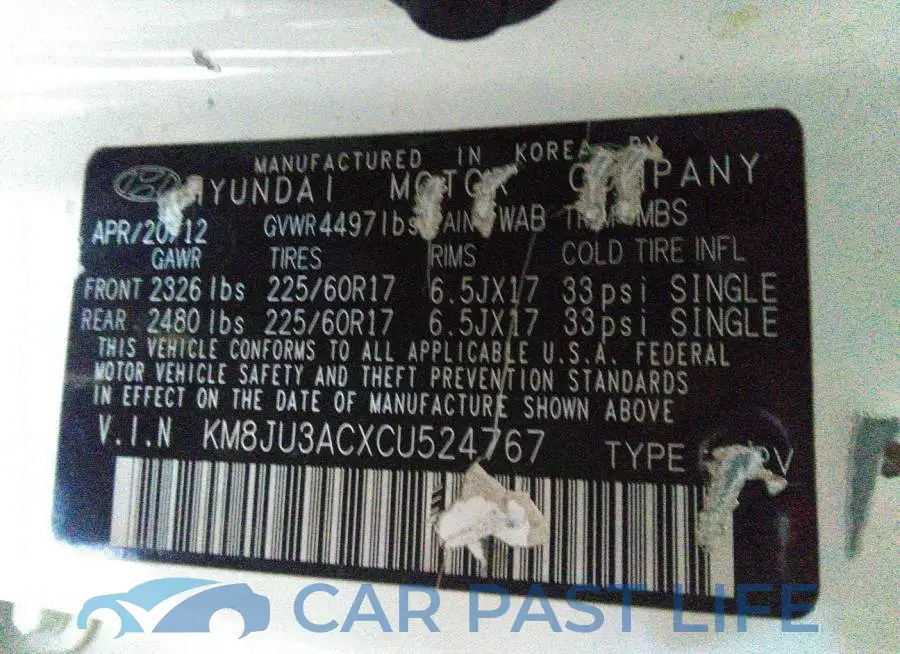 KM8JU3ACXCU524767# 9