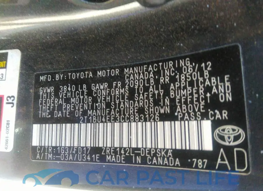 2T1BU4EE3CC883126# 9