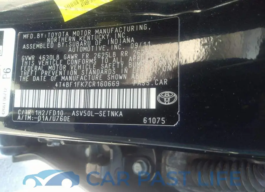 4T4BF1FK7CR160669# 9