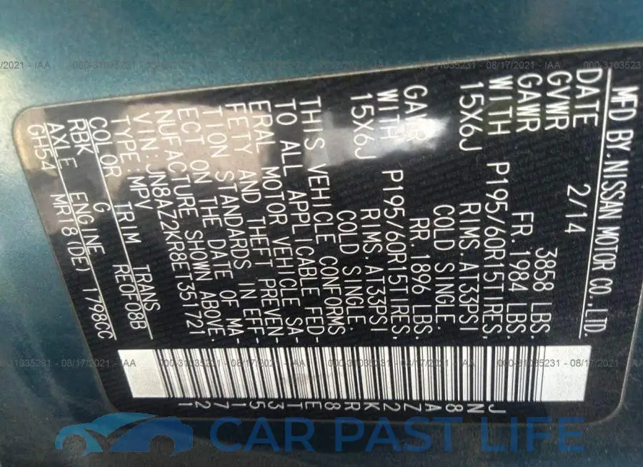 JN8AZ2KR8ET351721# 9