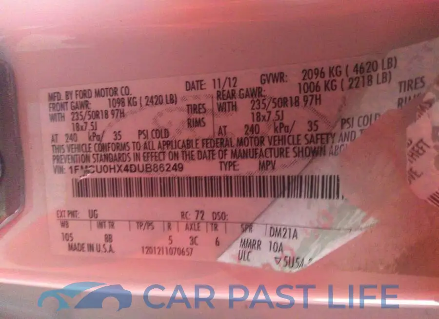 1FMCU0HX4DUB86249# 9
