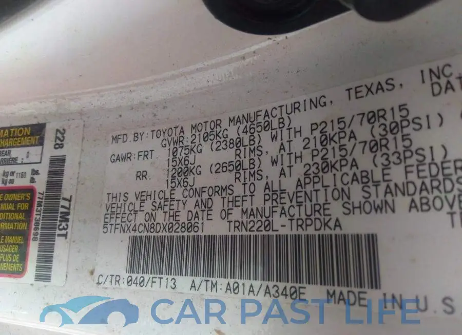 5TFNX4CN8DX028061# 9