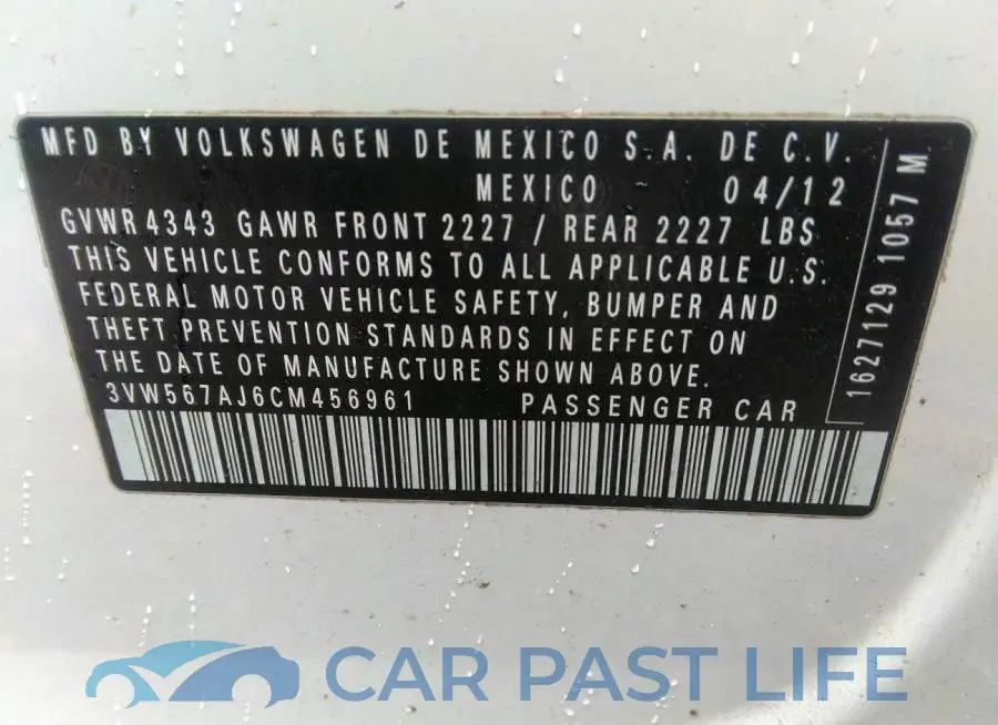 3VW567AJ6CM456961# 9