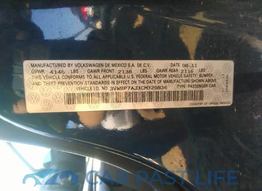 3VWBP7AJ3CM320836# 9