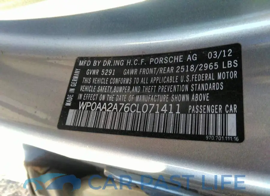 WP0AA2A76CL071411# 9