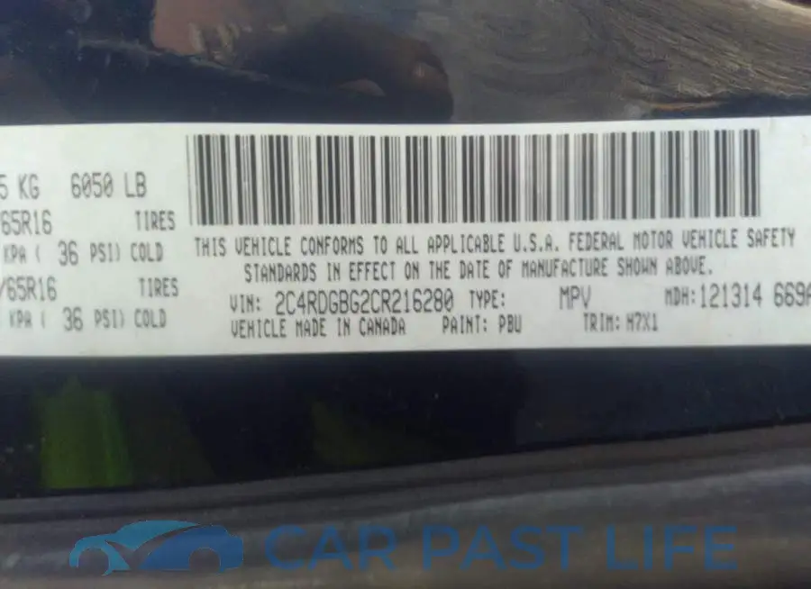 2C4RDGBG2CR216280# 9