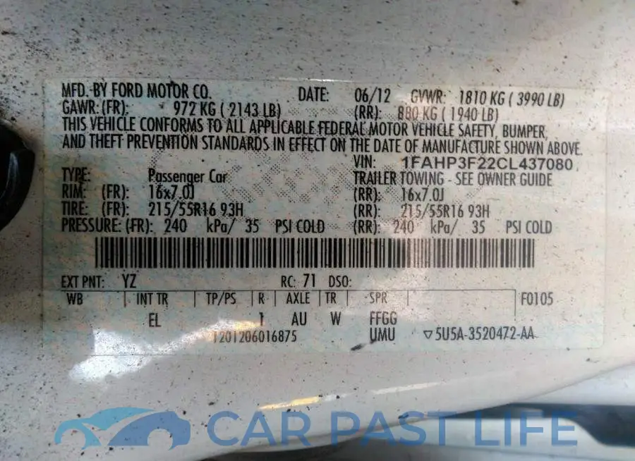 1FAHP3F22CL437080# 9