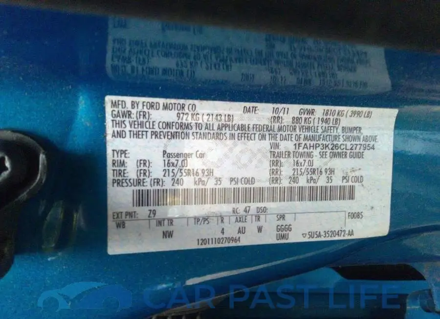1FAHP3K26CL277954# 9