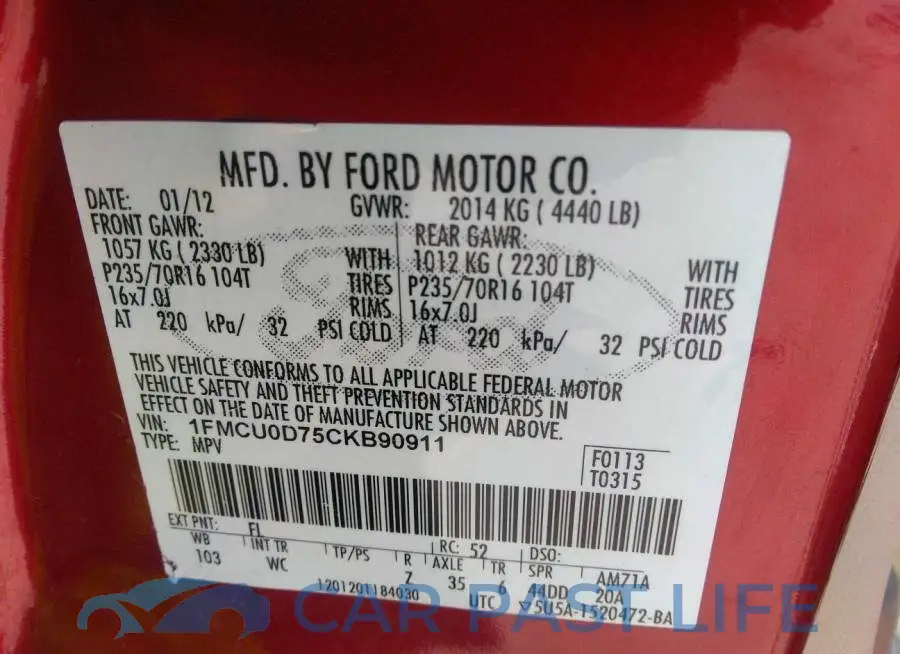 1FMCU0D75CKB90911# 9