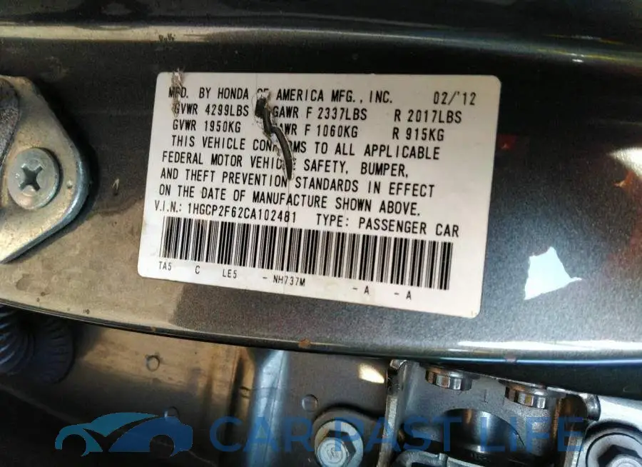 1HGCP2F62CA102481# 9