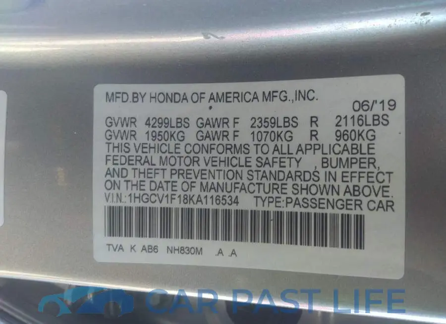 1HGCV1F18KA116534# 9