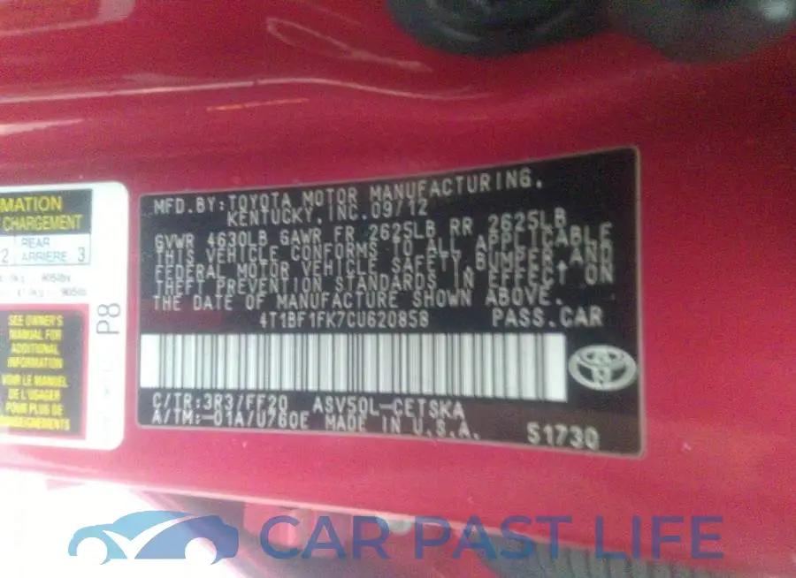 4T1BF1FK7CU620858# 9
