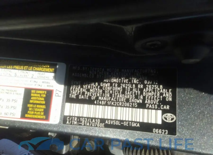 4T4BF1FK2CR206215# 9