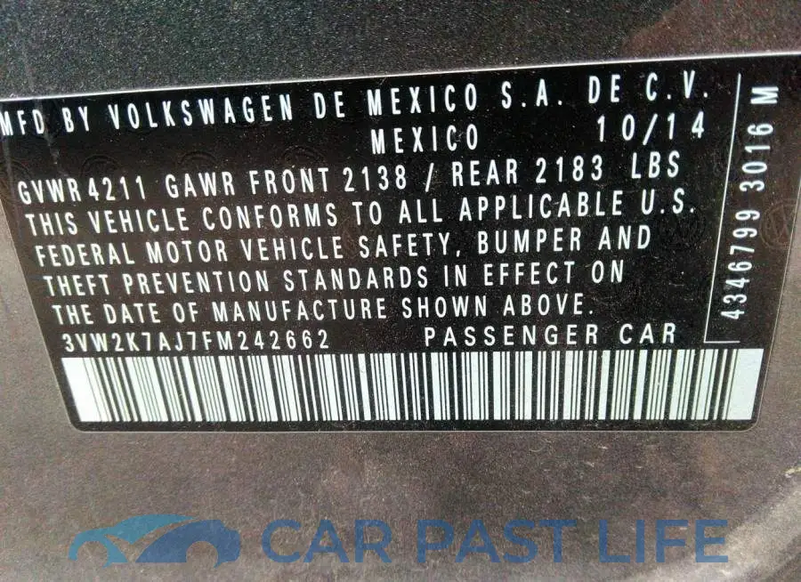 3VW2K7AJ7FM242662# 9