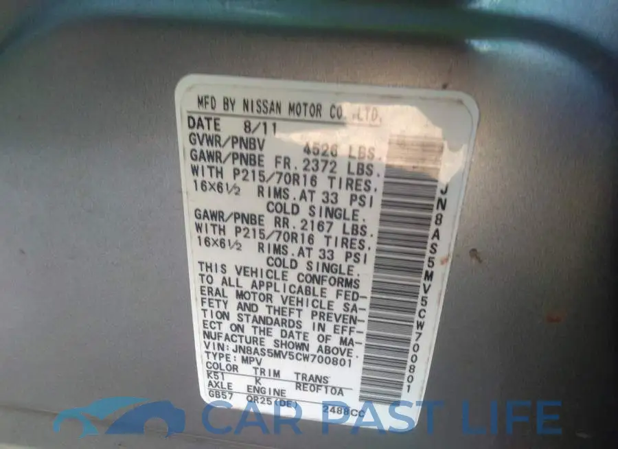 JN8AS5MV5CW700801# 9