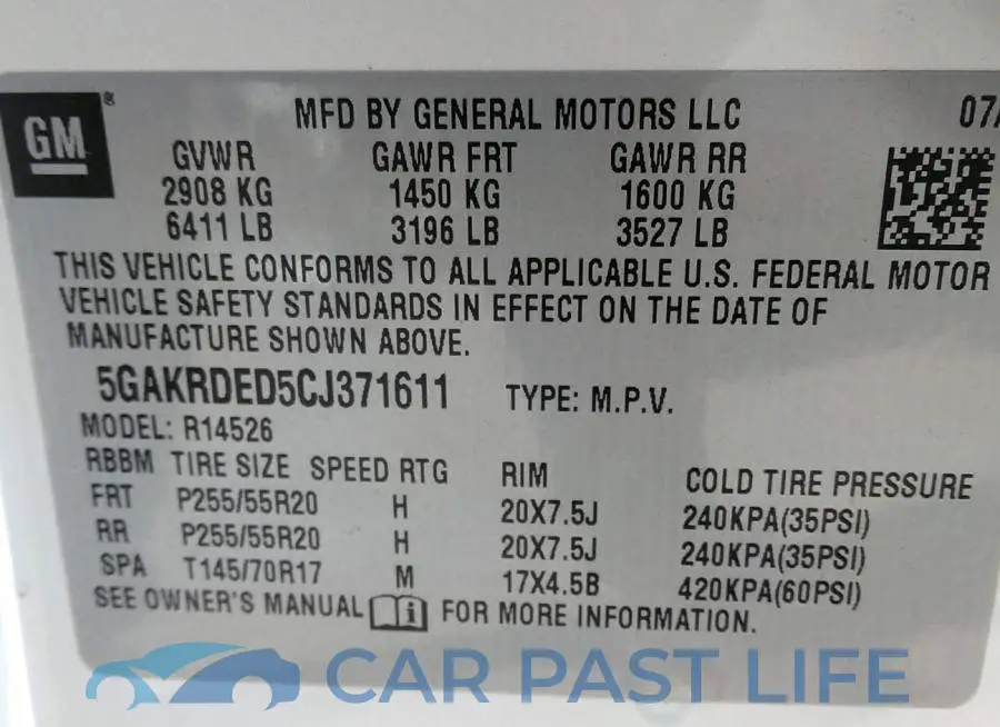 5GAKRDED5CJ371611# 9