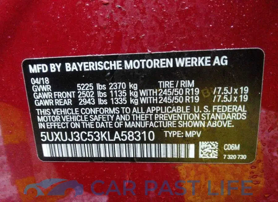 5UXUJ3C53KLA58310# 9