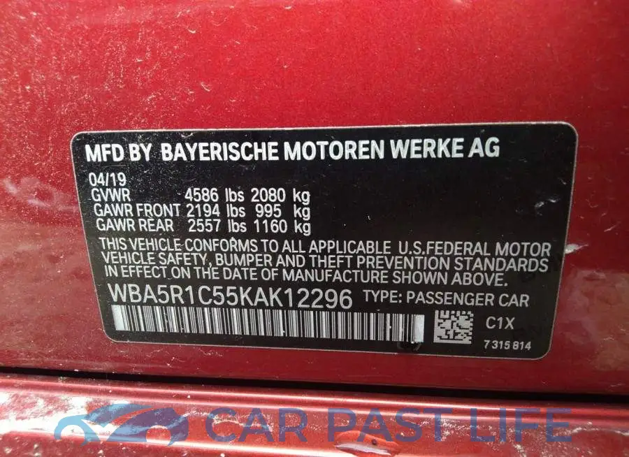 WBA5R1C55KAK12296# 9