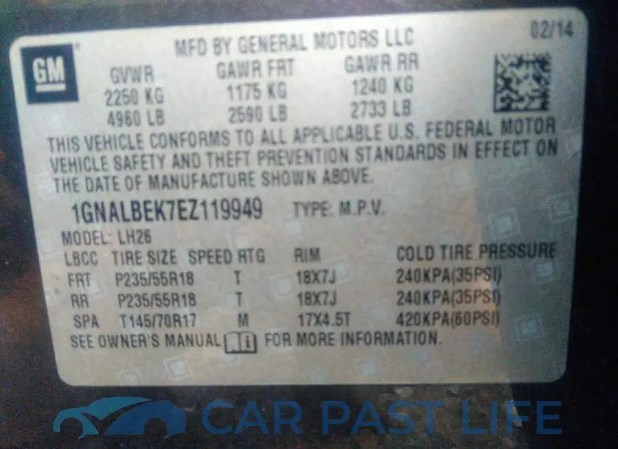 1GNALBEK7EZ119949# 9
