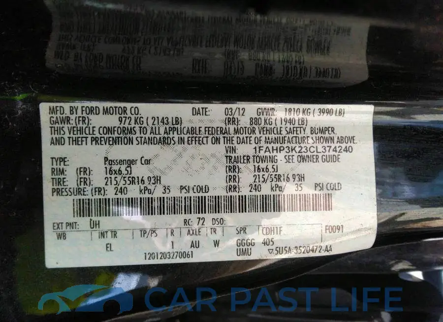 1FAHP3K23CL374240# 9