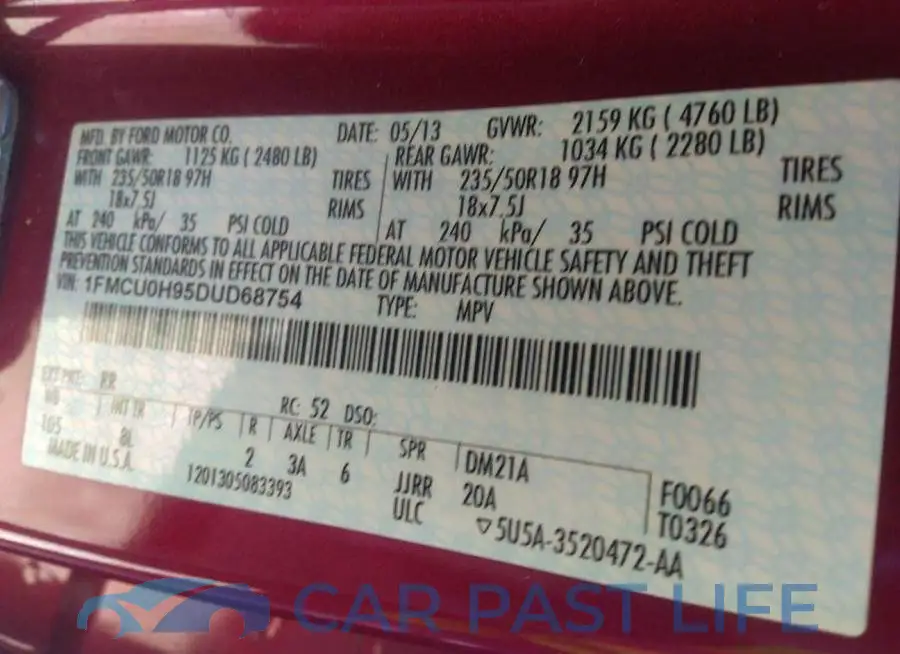 1FMCU0H95DUD68754# 9