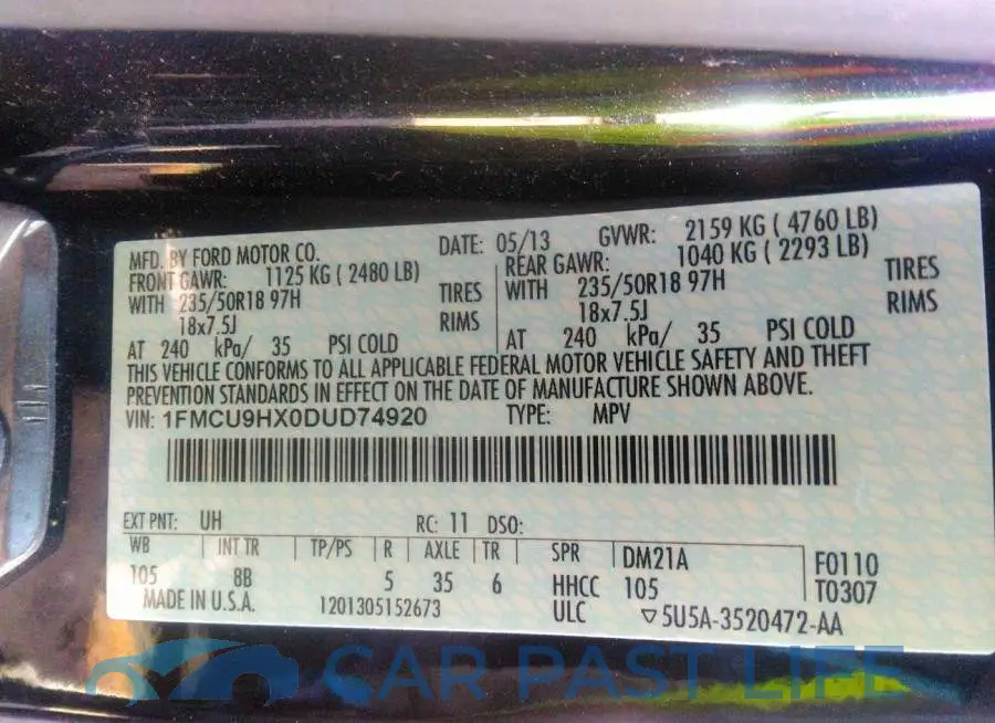 1FMCU9HX0DUD74920# 9