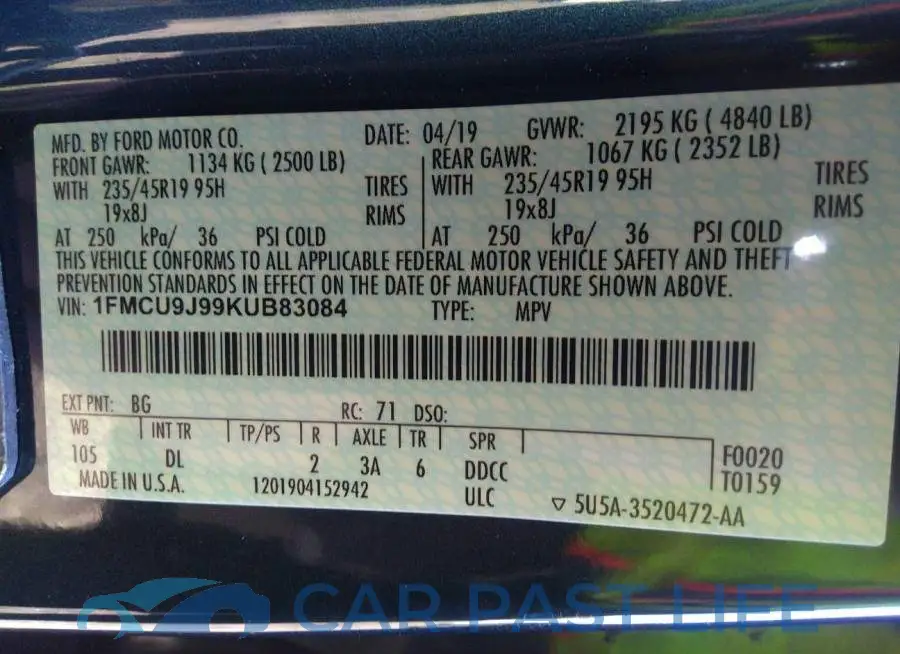 1FMCU9J99KUB83084# 9