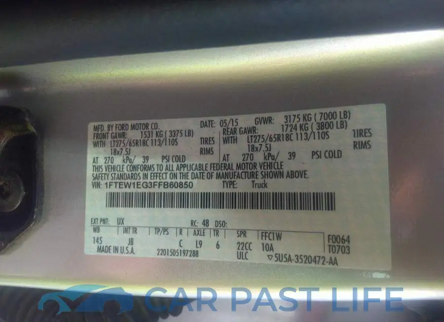 1FTEW1EG3FFB60850# 9
