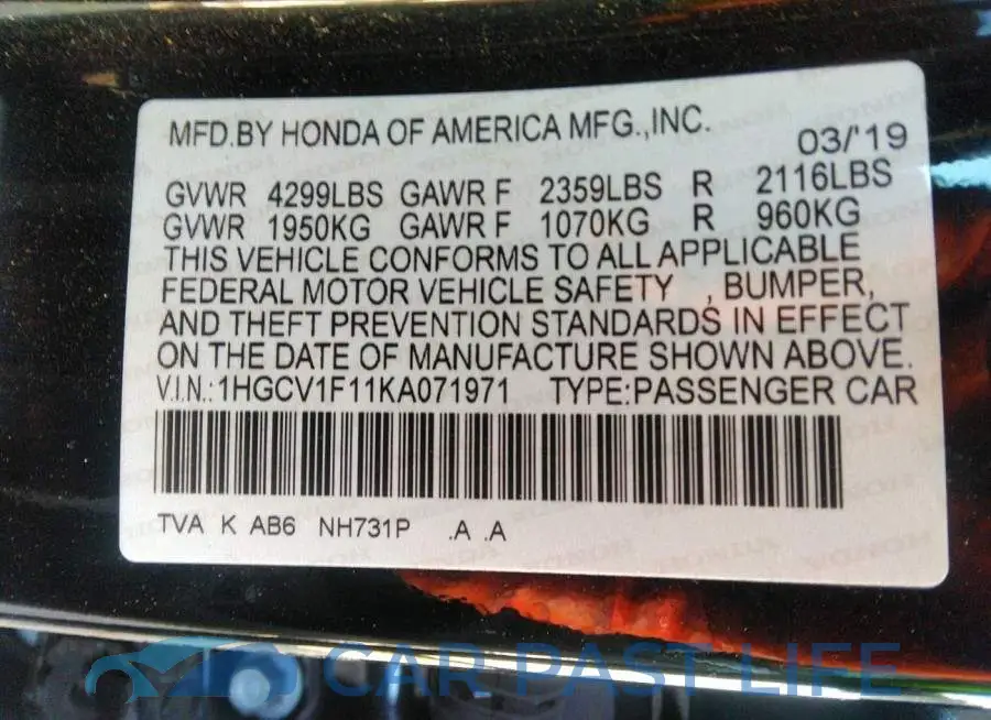 1HGCV1F11KA071971# 9