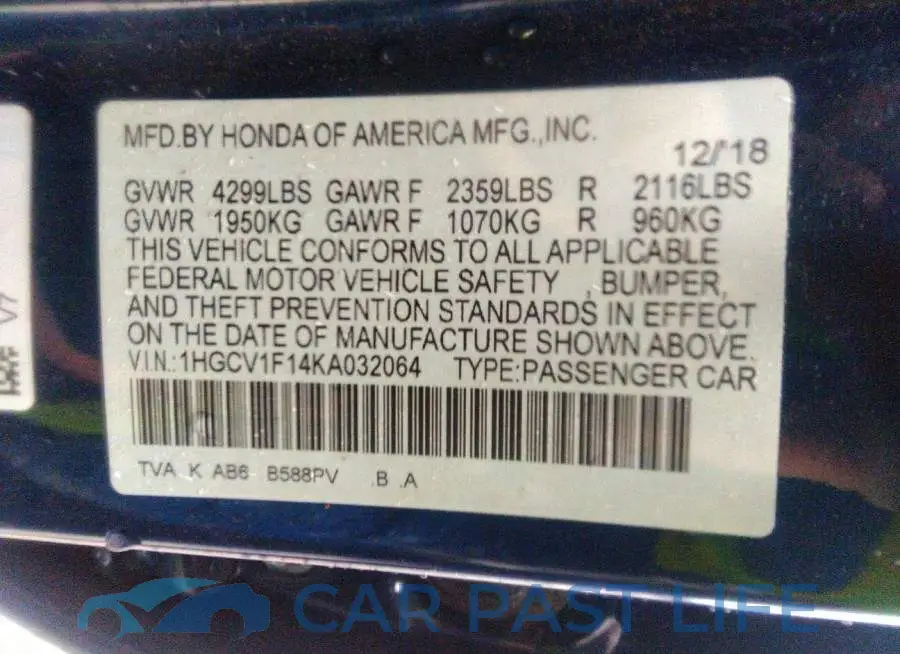 1HGCV1F14KA032064# 9