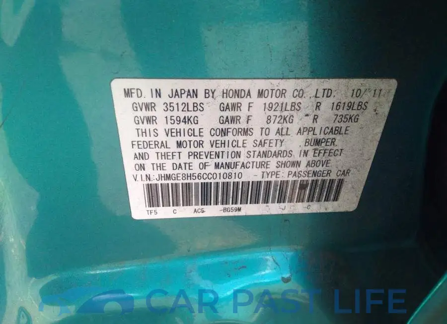 JHMGE8H56CC010810# 9