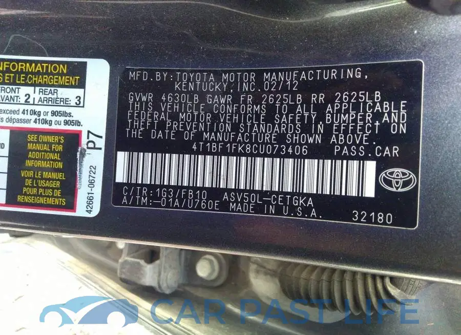 4T1BF1FK8CU073406# 9