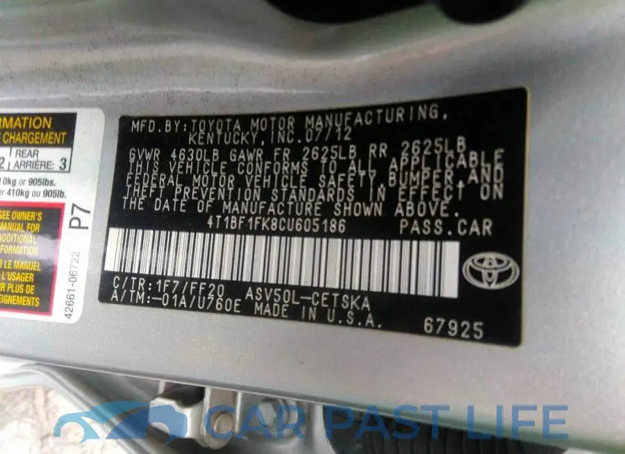 4T1BF1FK8CU605186# 9