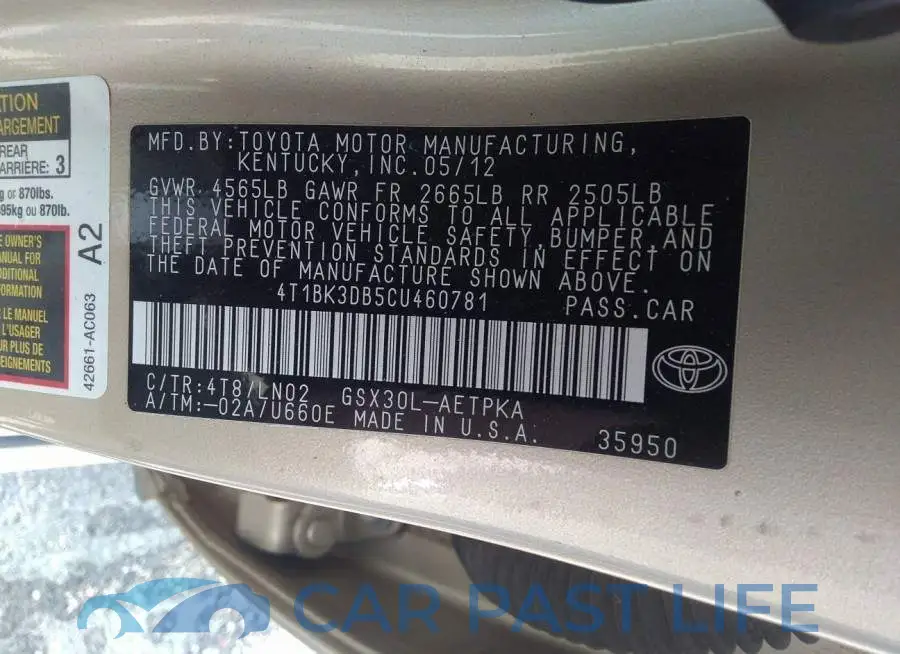 4T1BK3DB5CU460781# 9