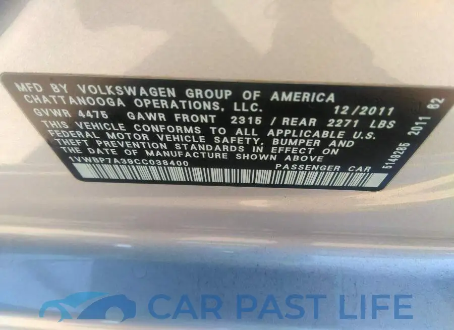 1VWBP7A39CC038400# 9