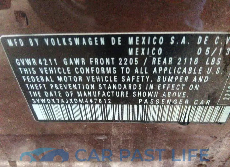 3VWDX7AJXDM447612# 9