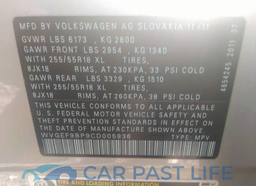 WVGEF9BP9CD005936# 9