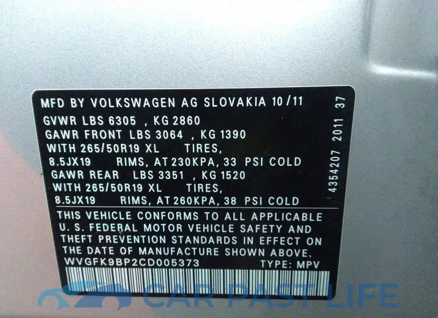 WVGFK9BP2CD005373# 9