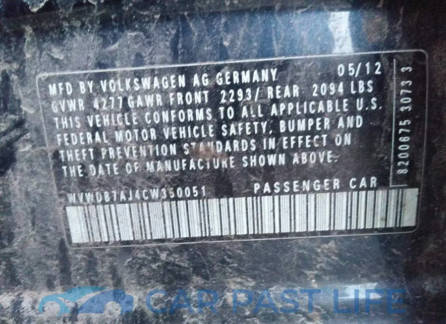 WVWDB7AJ4CW350051# 9
