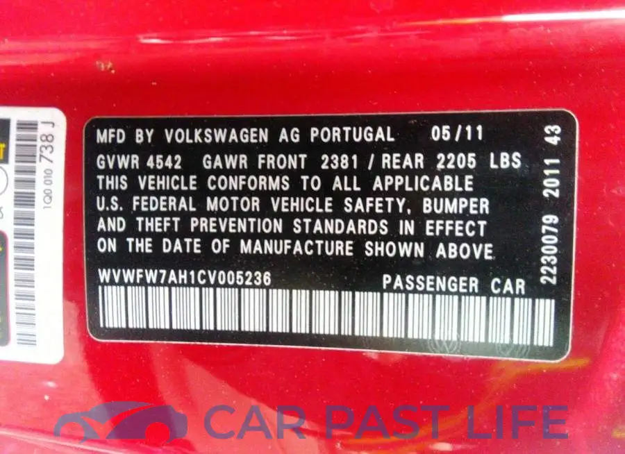 WVWFW7AH1CV005236# 9