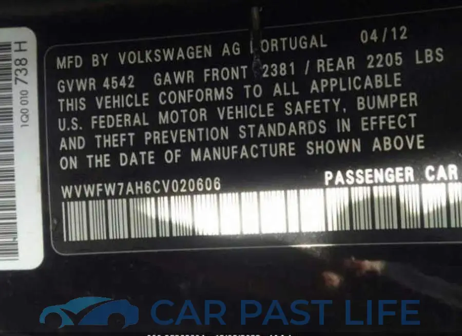 WVWFW7AH6CV020606# 9
